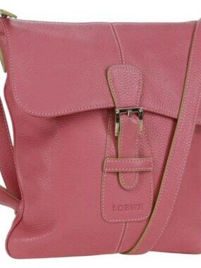 LOEWE Shoulder Bag Leather Pink Silver Auth